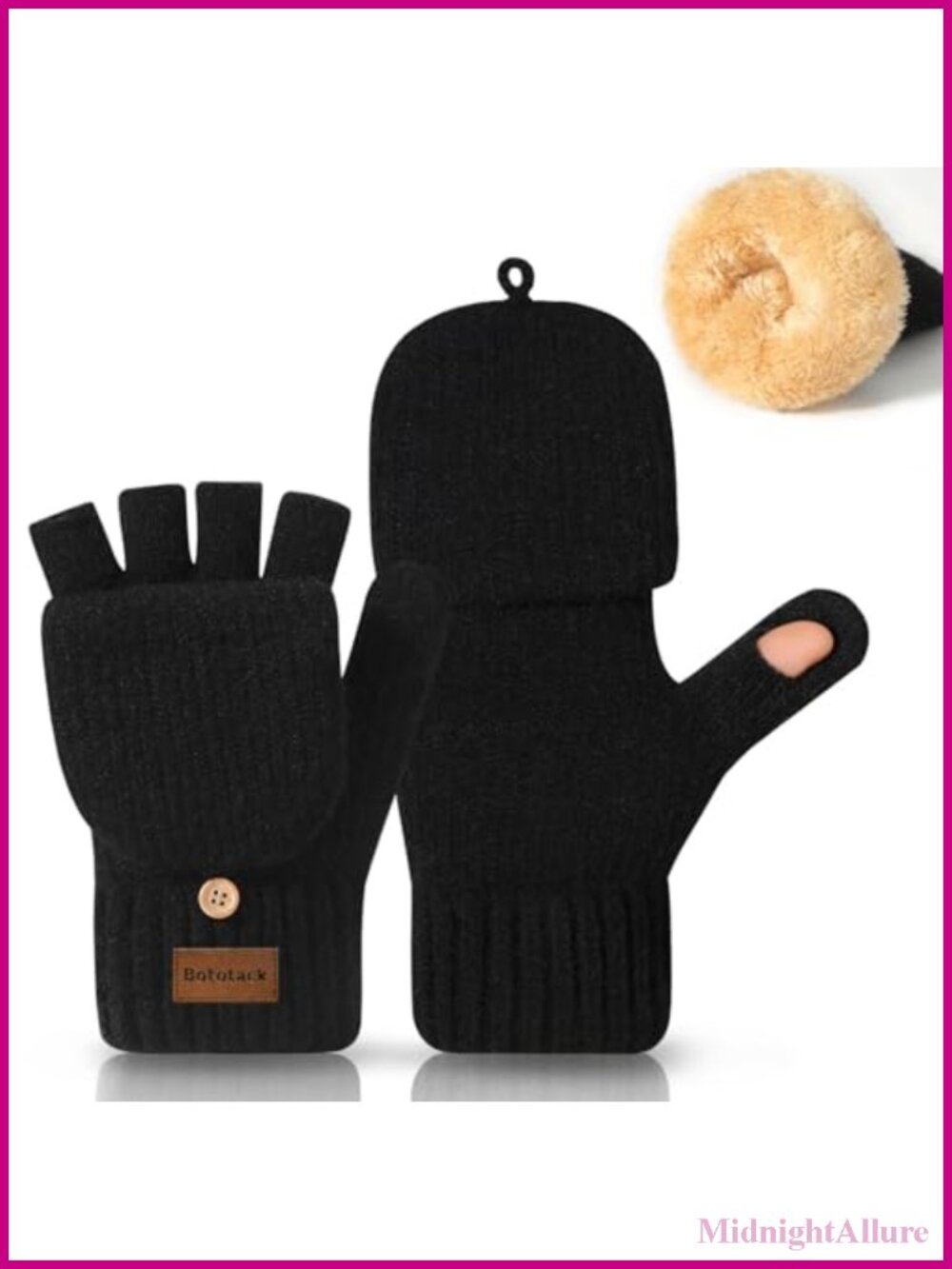 Thermal Knitted Convertible Fingerless Mittens Flap Cover for Women